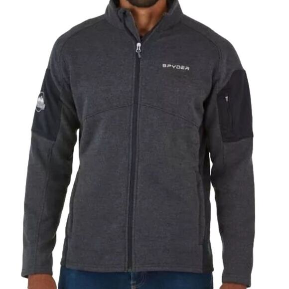Spyder Men's Empire Full Zip Jacket Black Gray Mdi Weight Medium NEW - Picture 1 of 12